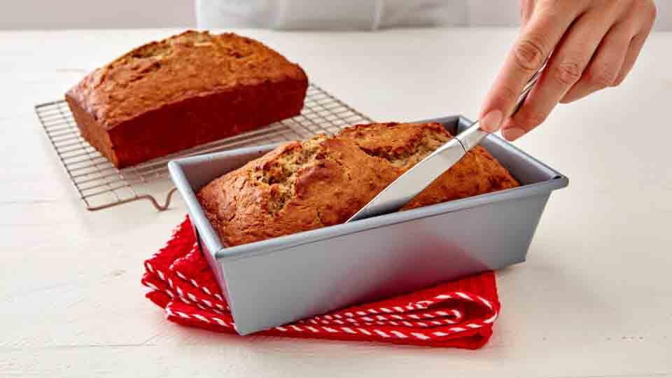 A loaf of bread in a pan