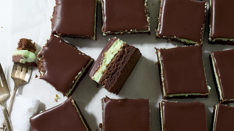 Fudge Brownies with Mint Frosting and Chocolate Ganache
